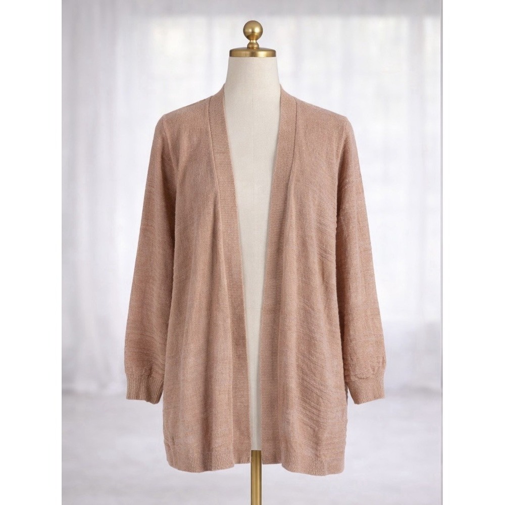 AnyBody Patterned Chenille Open Front Cardigan Misty Rose Pockets Cozy Size L